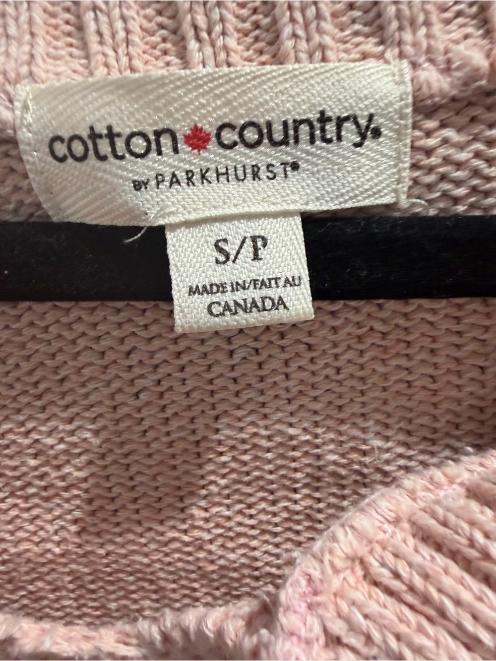 Cotton Country. Y Parkhurst Pink Cable Knit Sweater V Neck made in Canada - Picture 2 of 6